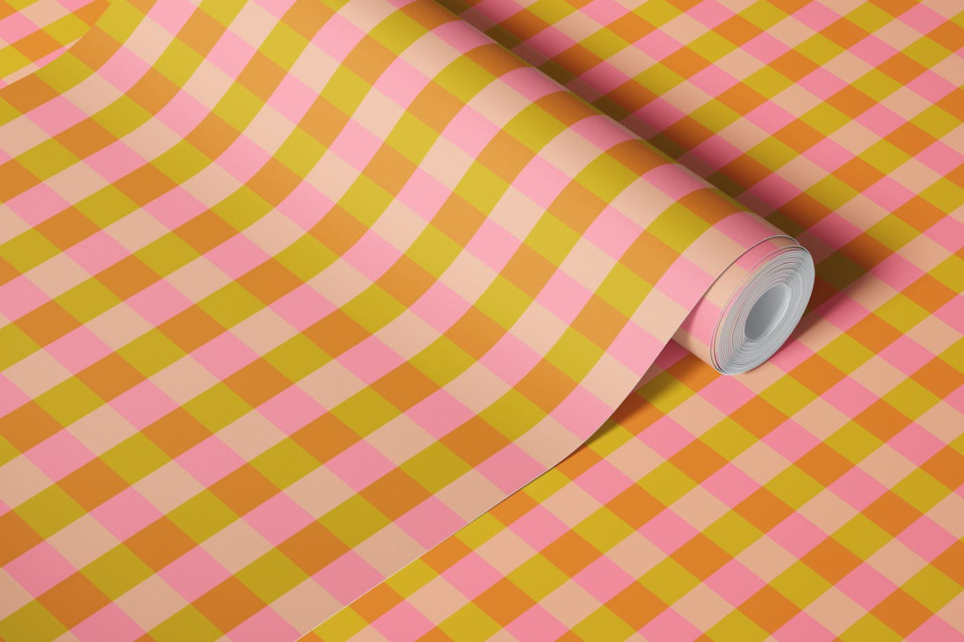 Pink and green checks wallpaper roll