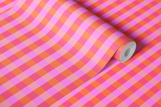 Bright pink checkswallpaper roll