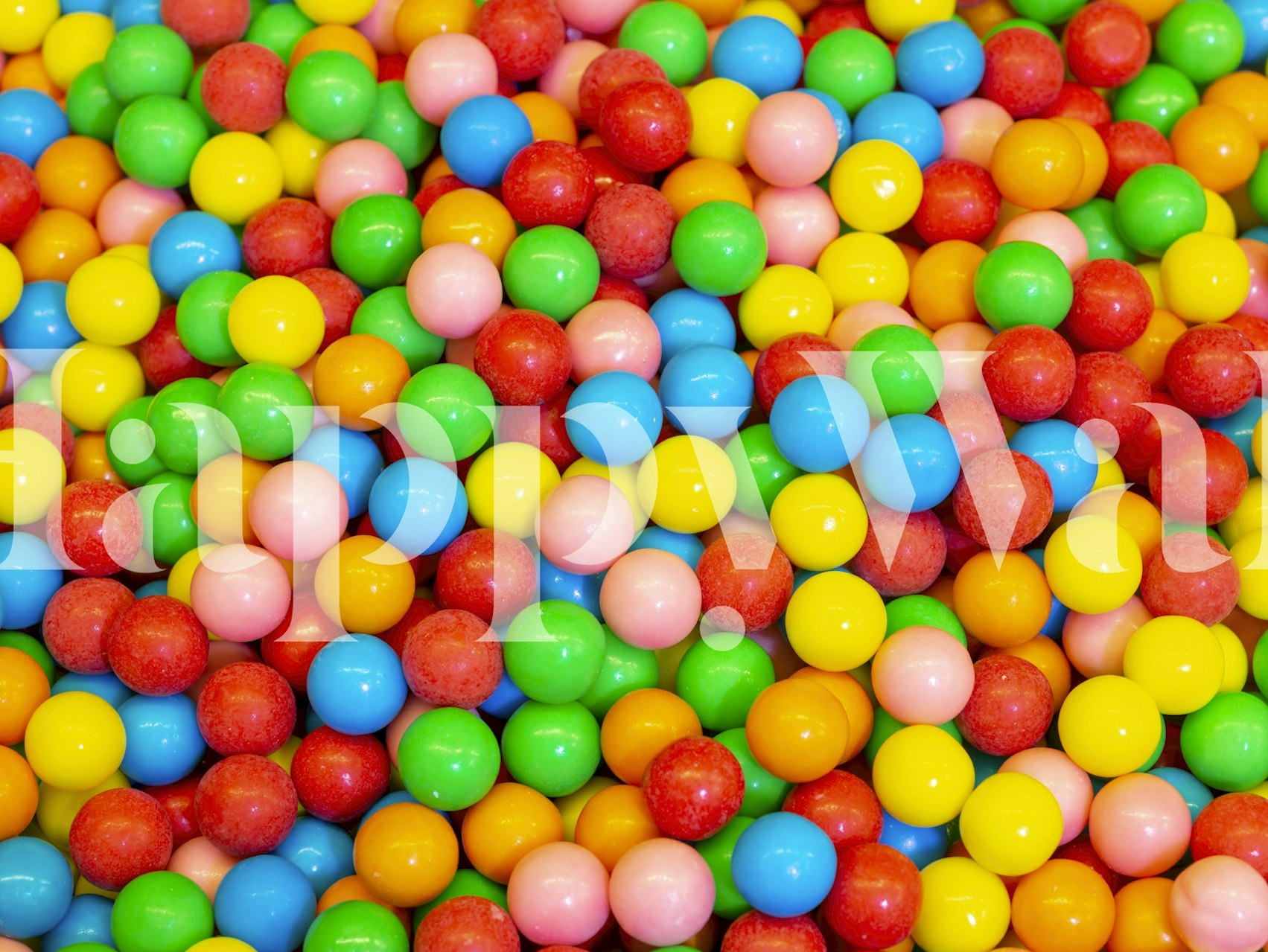 Vibrant bubblegum pattern with colorful round balls: pink, blue, yellow, green, red wallpaper