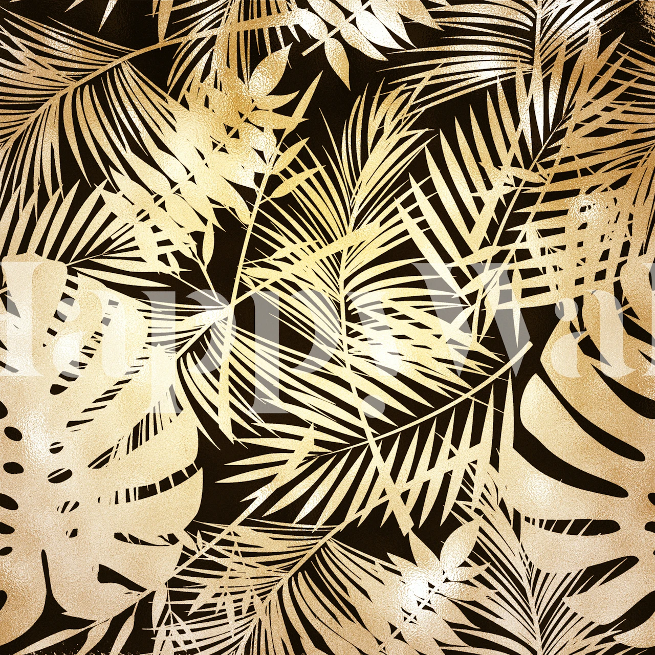 Tropical Gold Jungle Leaves wallpaper in a room