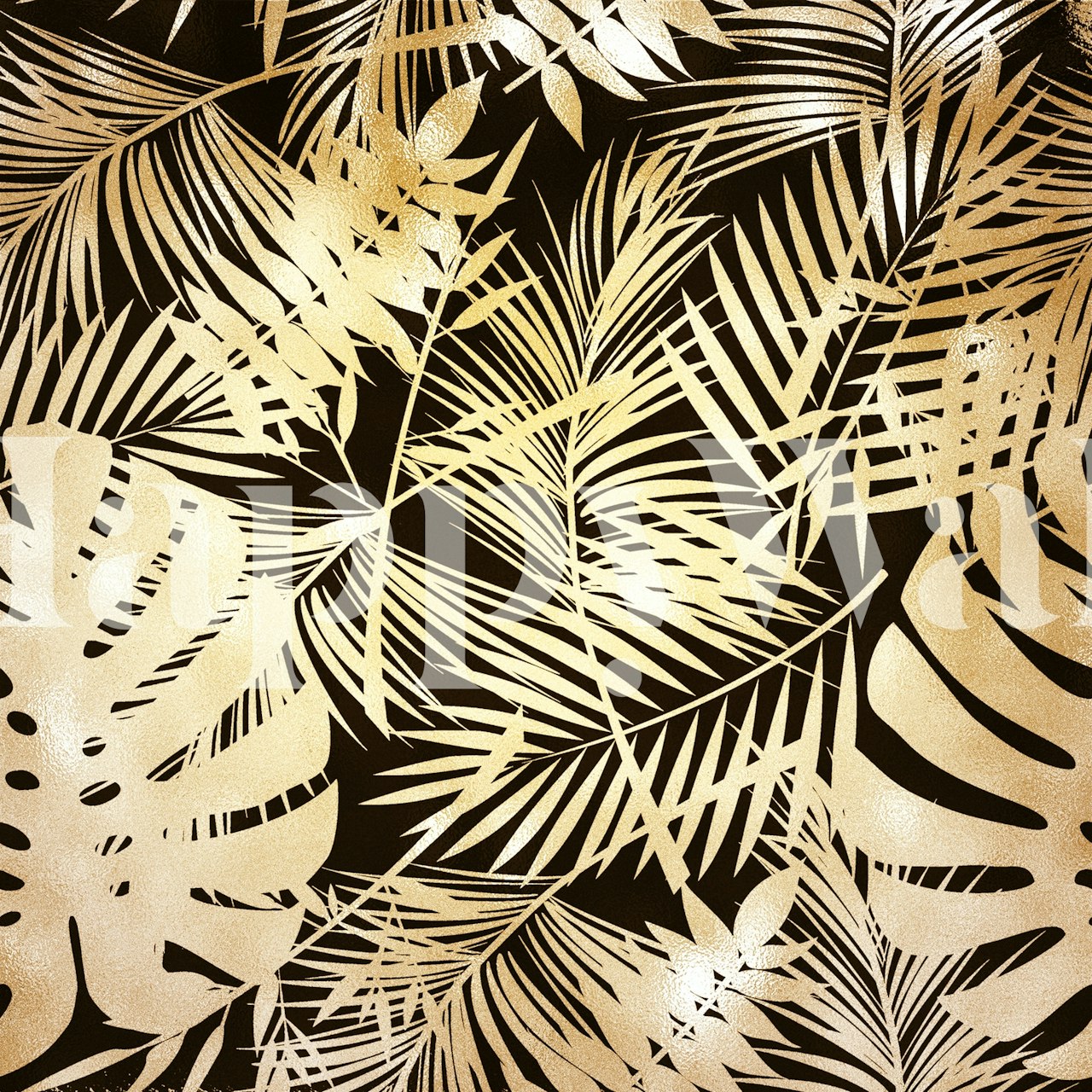 Tropical Gold Jungle Leaves wallpaper in a room