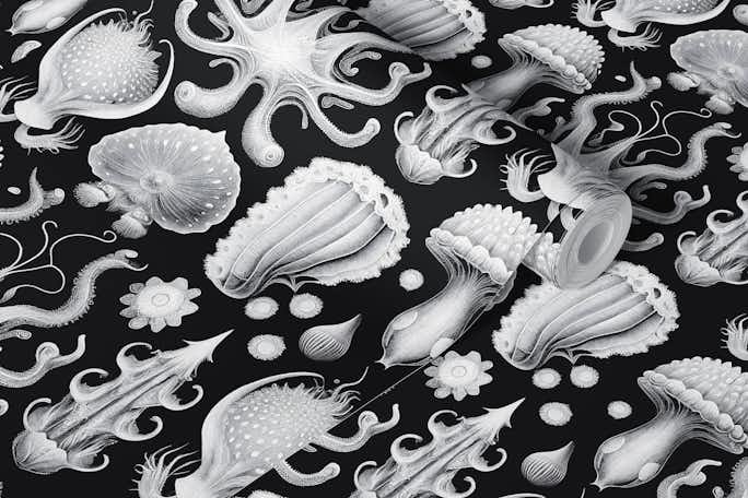 Strange Mollusks Toile de Jouy - B&Wwallpaper roll