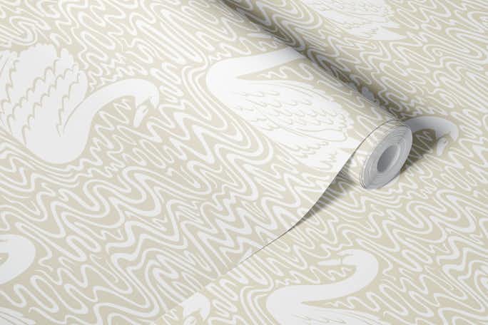 Swan Lake - light latte, small scalewallpaper roll