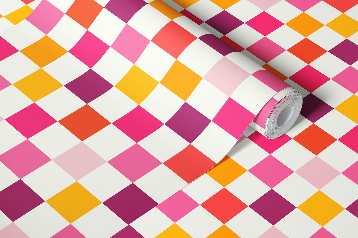 Funky Pink and Yellow Checkers wallpaper roll