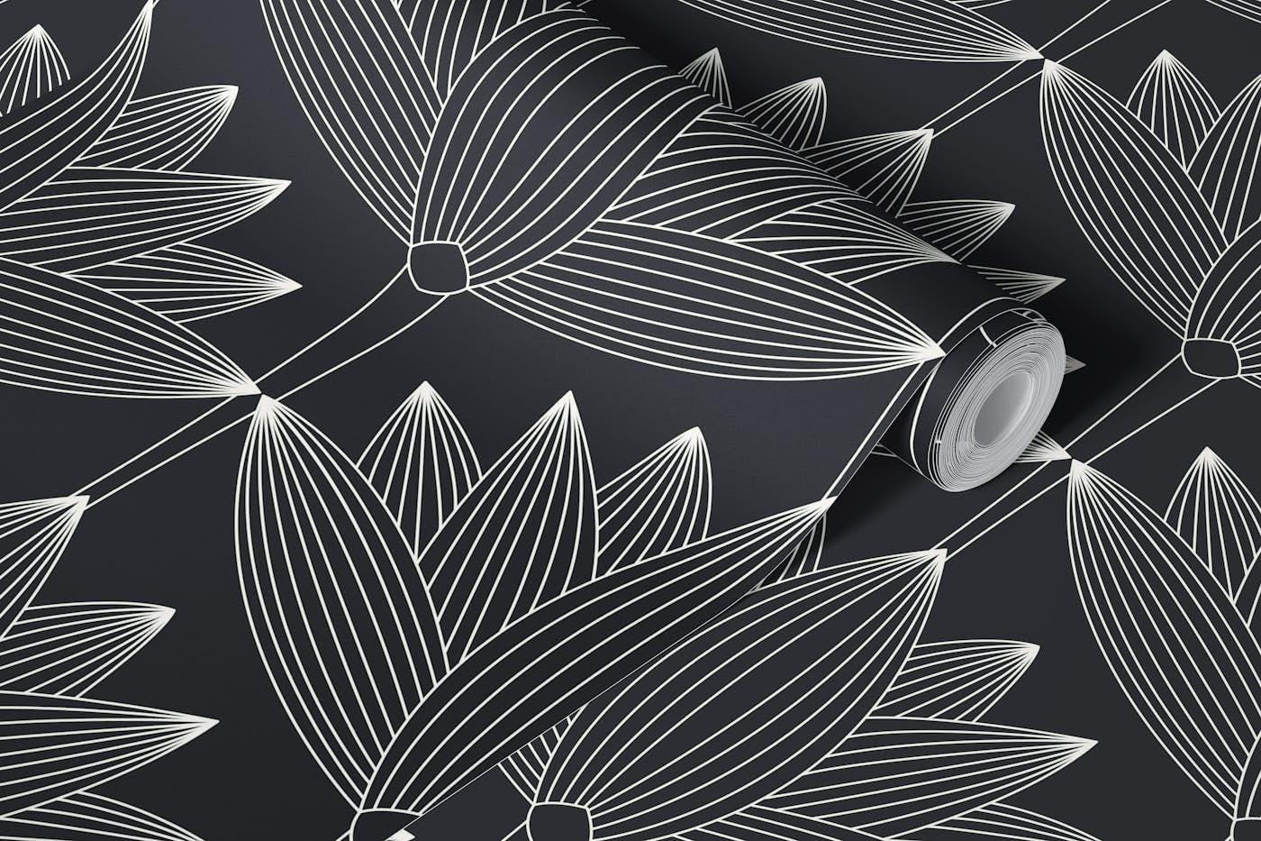 Lotus Art Deco, Black and White wallpaper roll