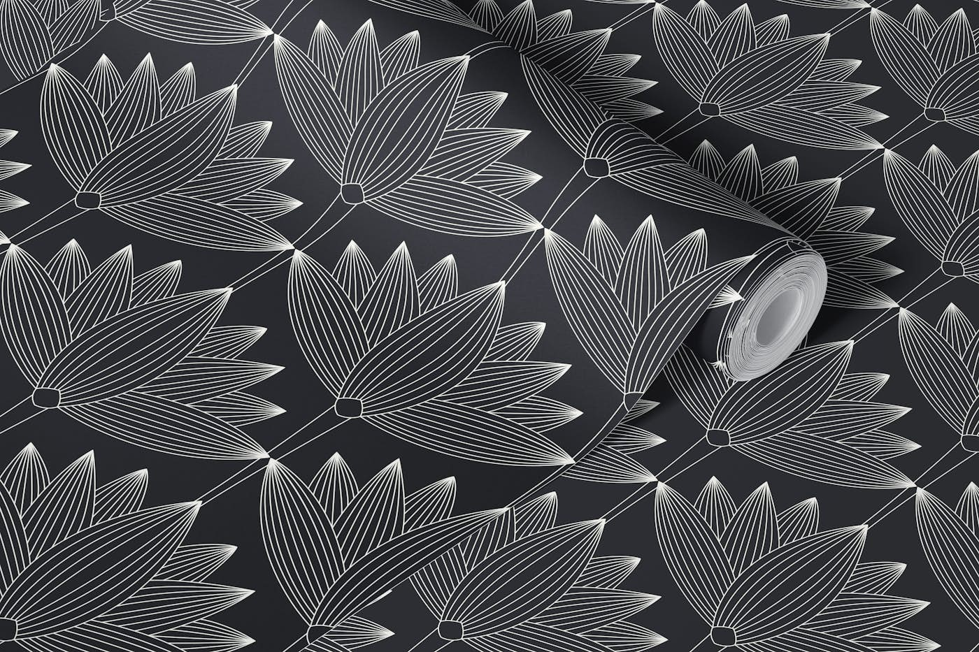 Lotus Art Deco, Black and White, Smaller wallpaper roll