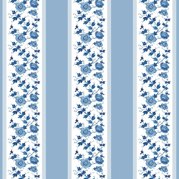 Blue Chinoiserie floral in stripes