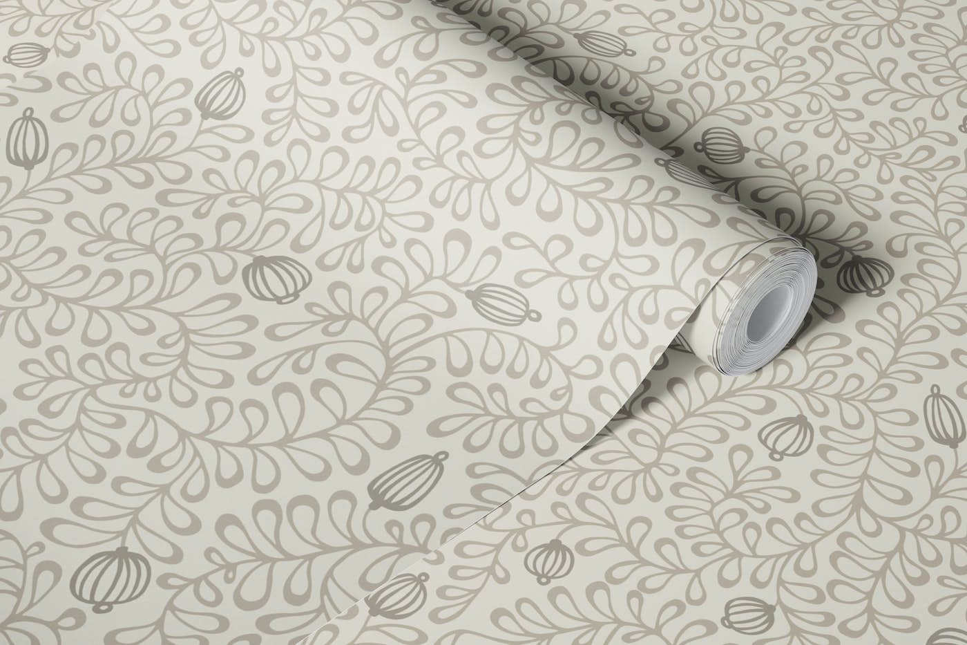 tangled leaves - beige, cream wallpaper roll