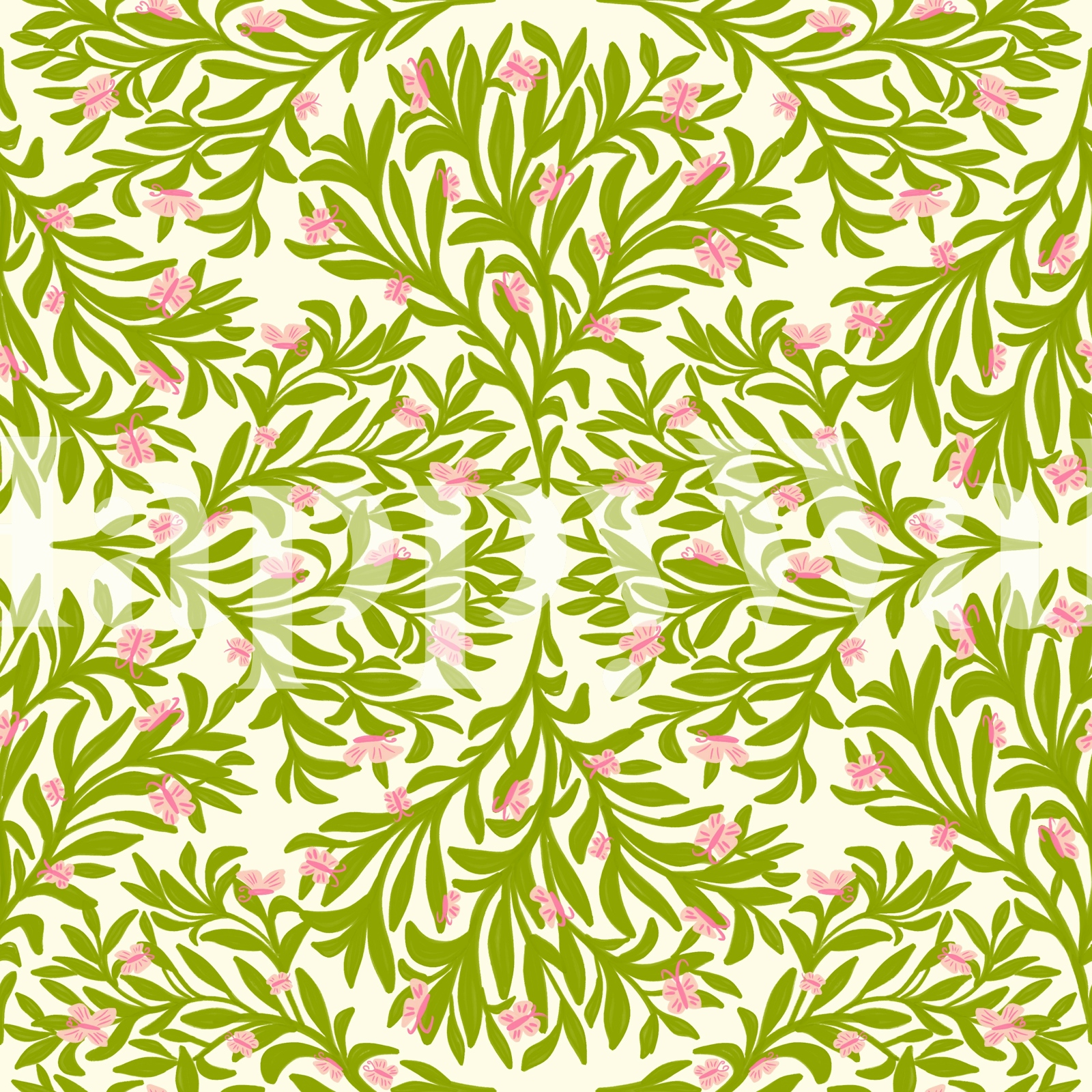 Art Deco Green and Pink Foliage Wallpaper