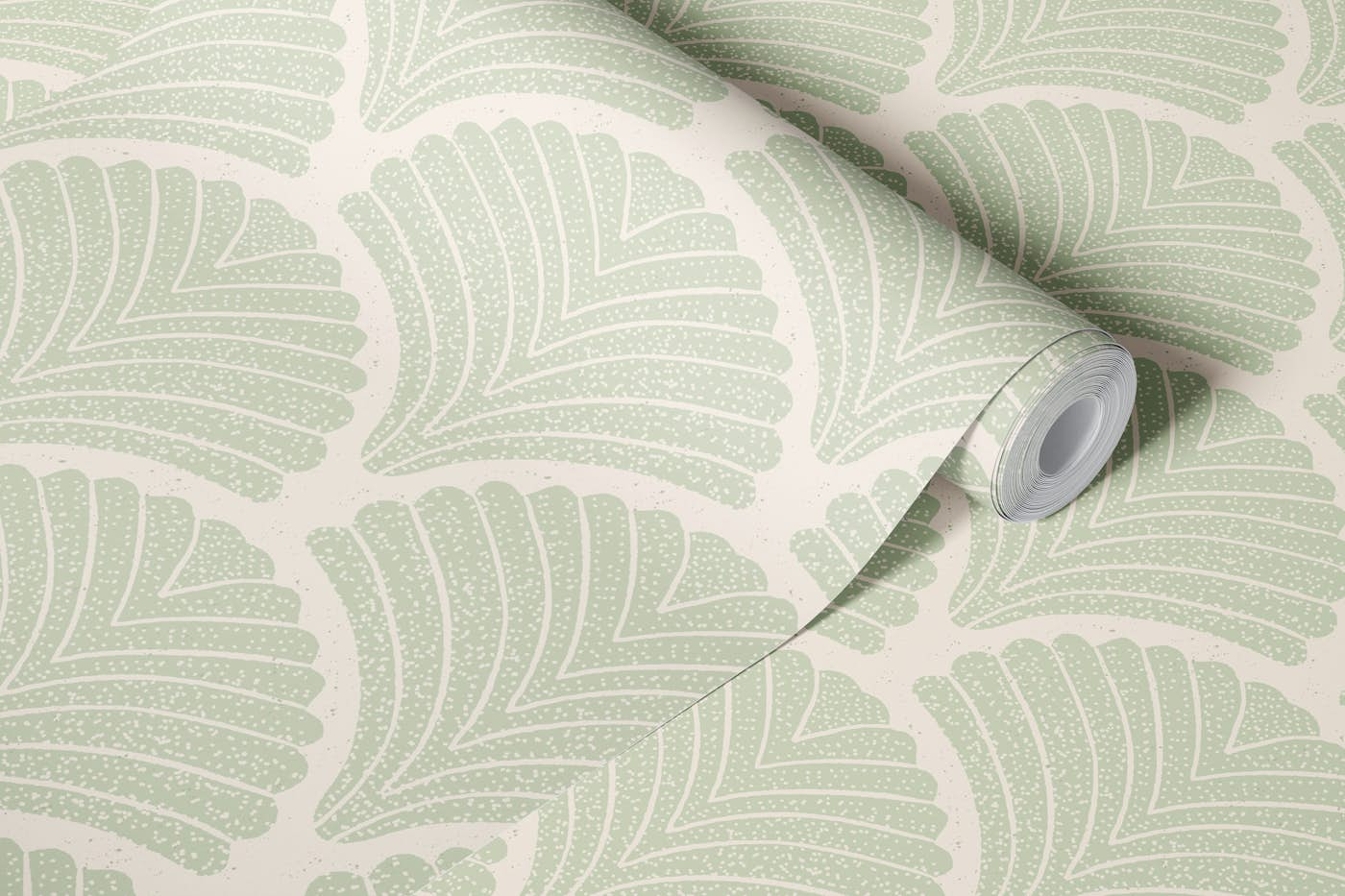 Coastal Seashells scallops in muted mint wallpaper roll