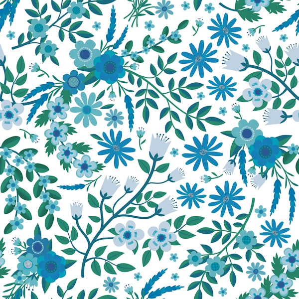 Summer lavender and daisies - blue on white