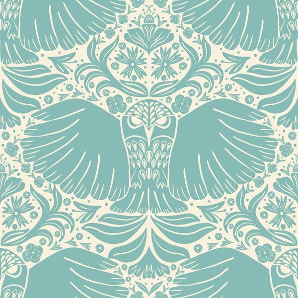 Baby blue block printing owls