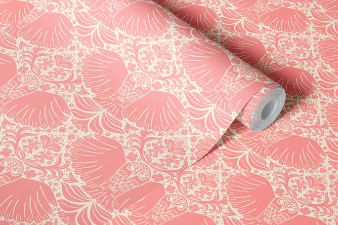 Blush Pink block printing owlswallpaper roll