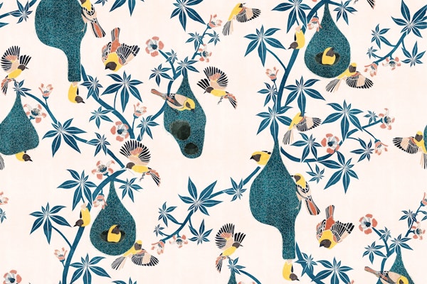 Weaver Birds with Nests Chinoiserie