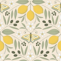 Mediterranean lemons olives butterflies cream behang