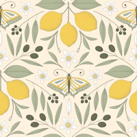 Mediterranean lemons olives butterflies cream tapete