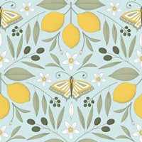 Mediterranean lemons olives butterflies blue behang