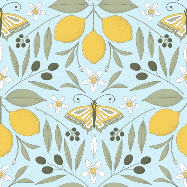 Mediterranean lemons olives butterflies blue
