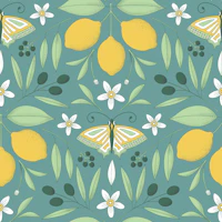 Mediterranean lemons olives butterflies teal tapete