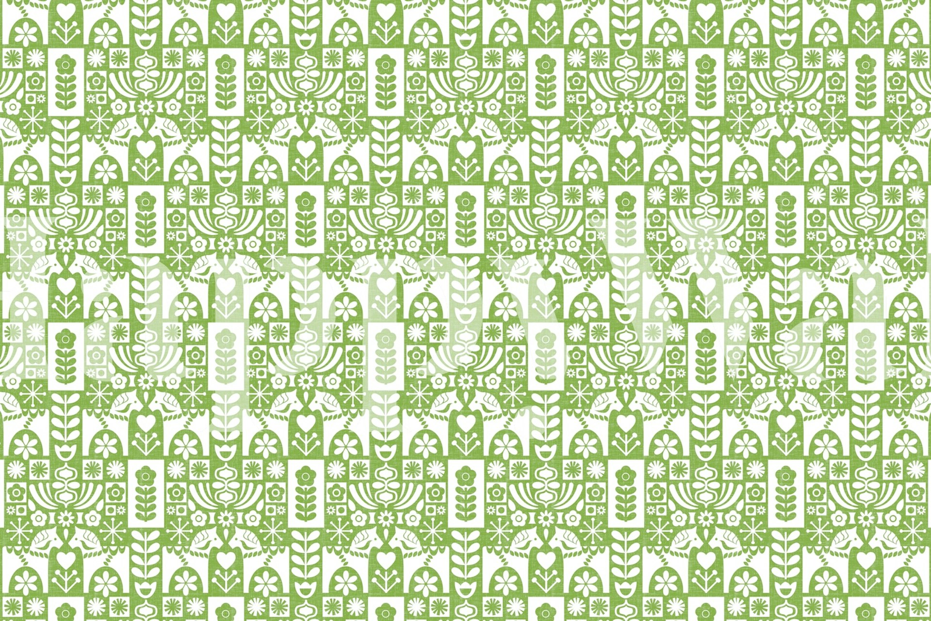 Swedish Folk Art Mid-century Modern Greenery Wallpaper 