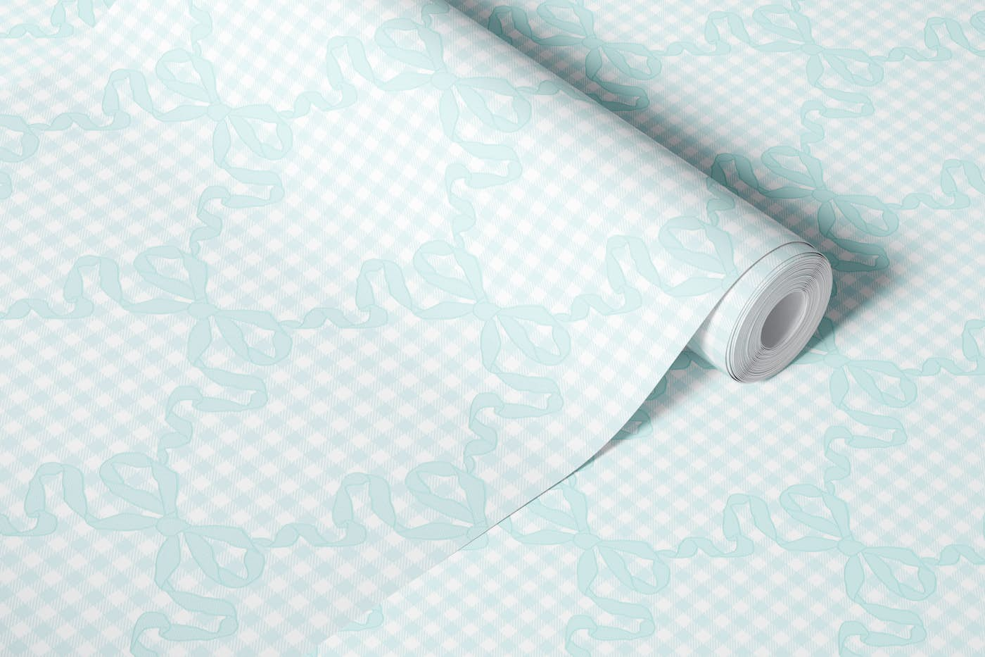 Princess Ribbons On Grid Light Blue And White wallpaper roll