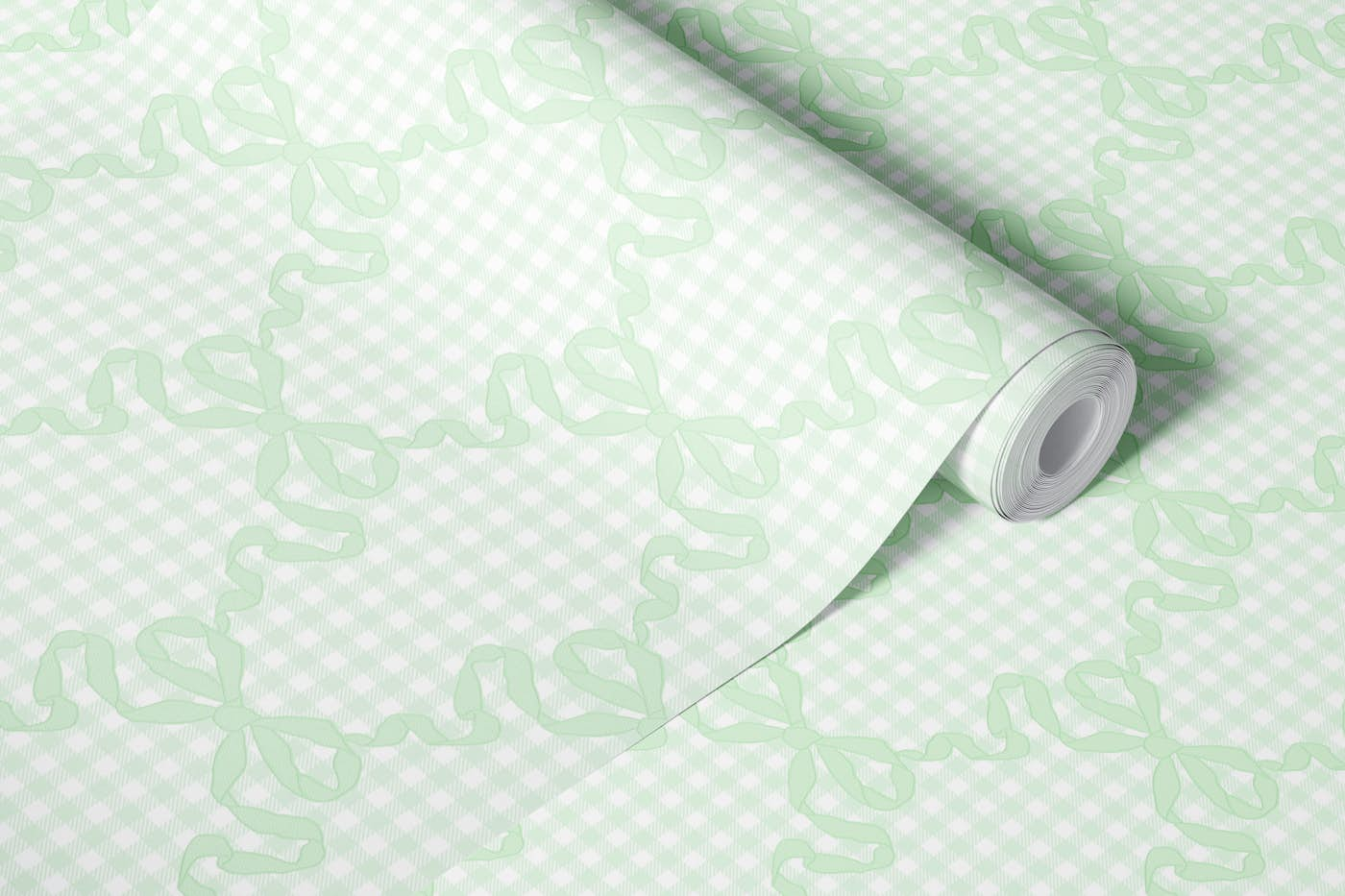 Princess Ribbons On Grid Green And White wallpaper roll