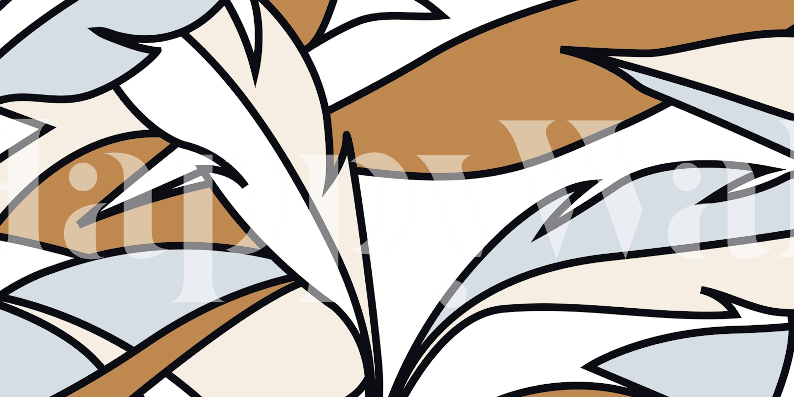 Brown and cream leaf pattern wallpaper with smooth lines and muted tones