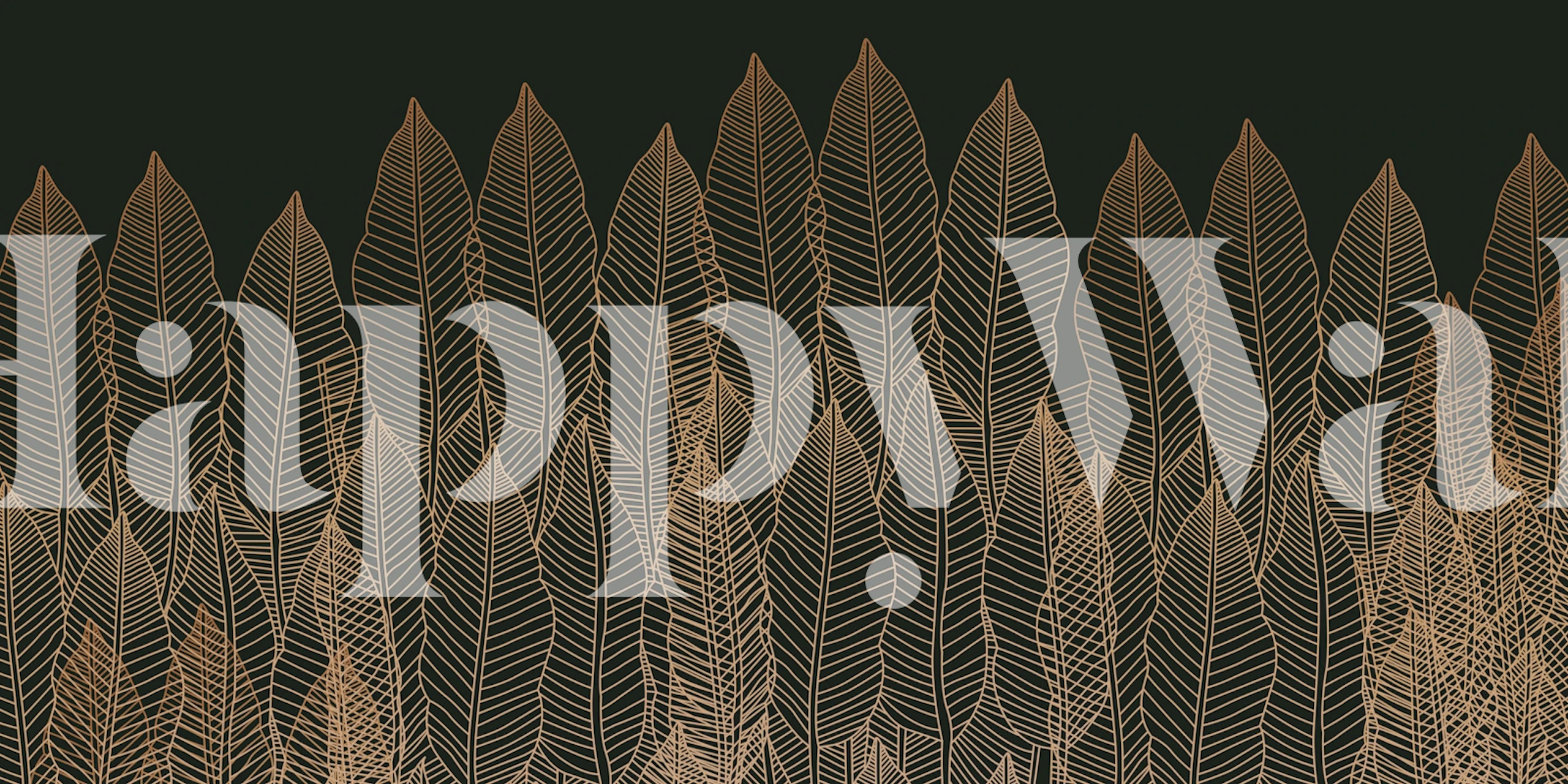 Gold tropical palm leaves on a dark background wallpaper