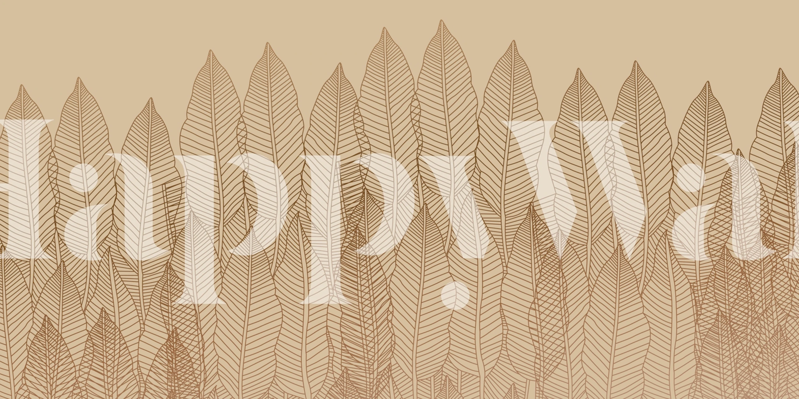 Tropical leaf pattern in gold on beige background wallpaper