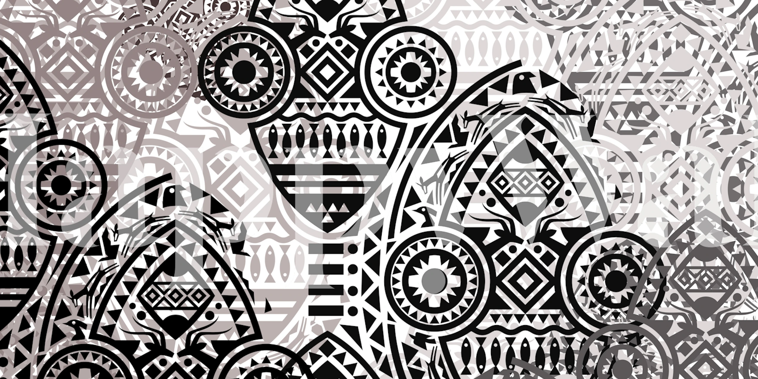 Black and white geometric patterned wallpaper with intricate designs