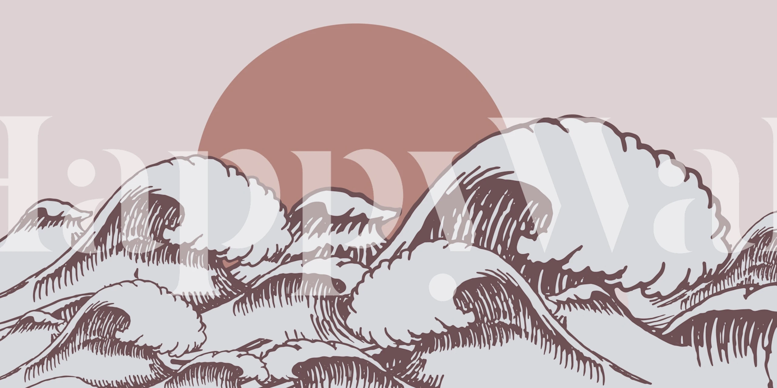 Ocean waves illustration with a large sun in pastel colors wallpaper