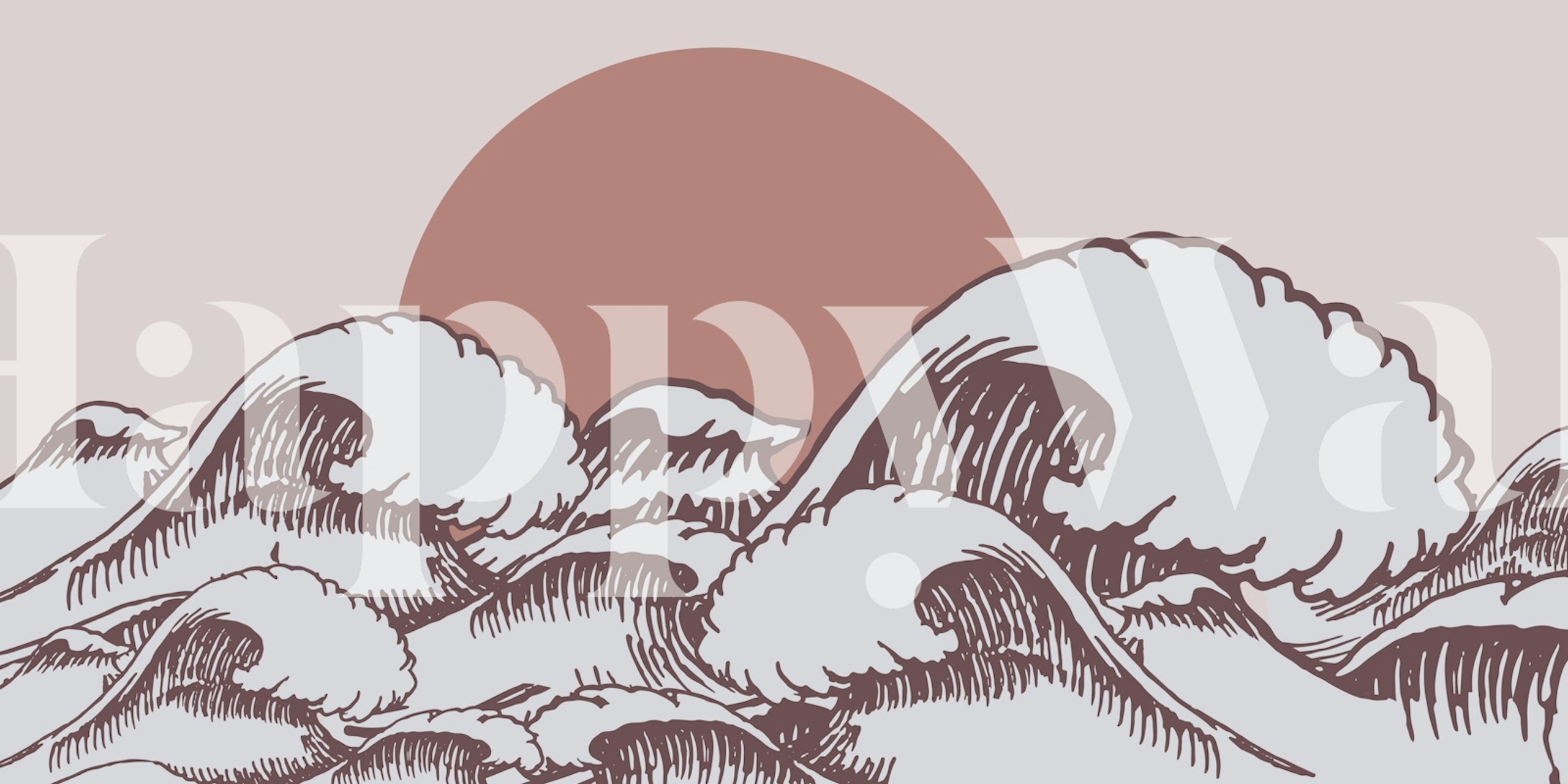 Ocean waves illustration with a large sun in pastel colors wallpaper