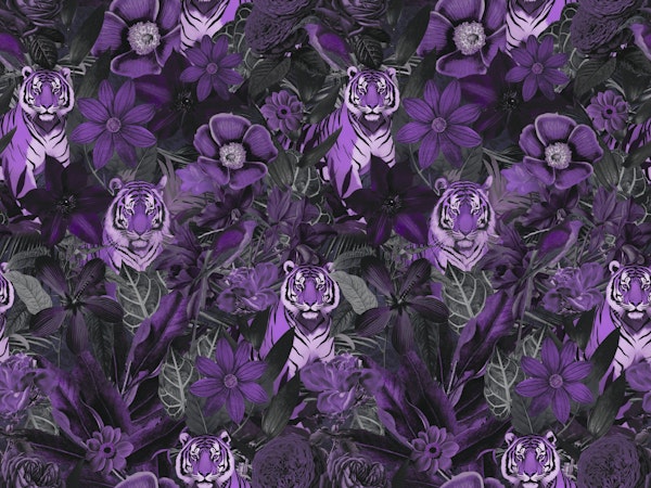 Purple Jungle Opulence With Tigers
