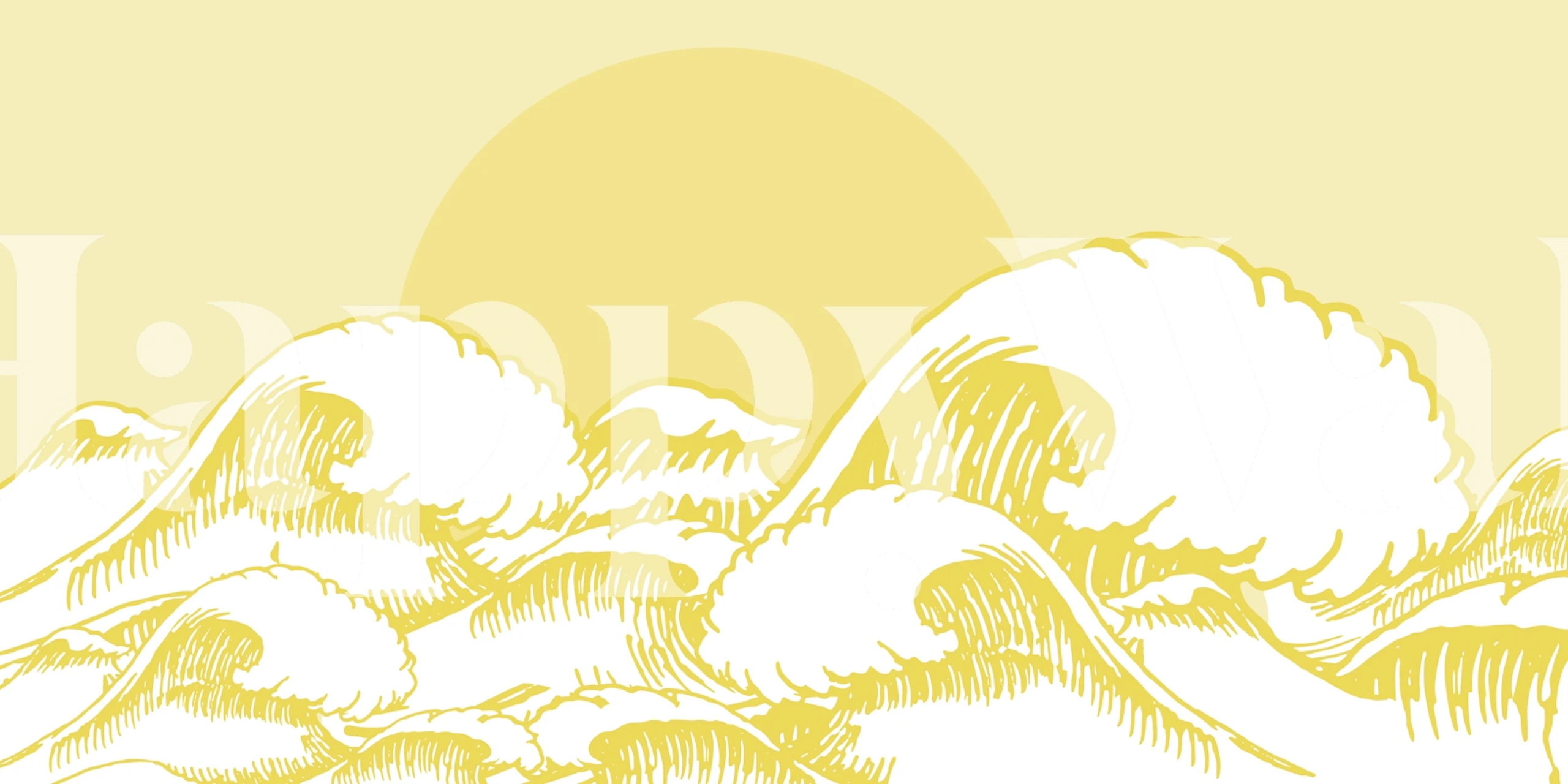 Yellow ocean waves with a circular sun wallpaper