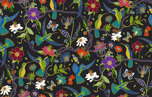 Hummingbirds and Passion flowers - cloisonne