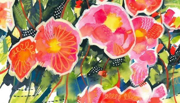 Abstract pink-orange flower garden