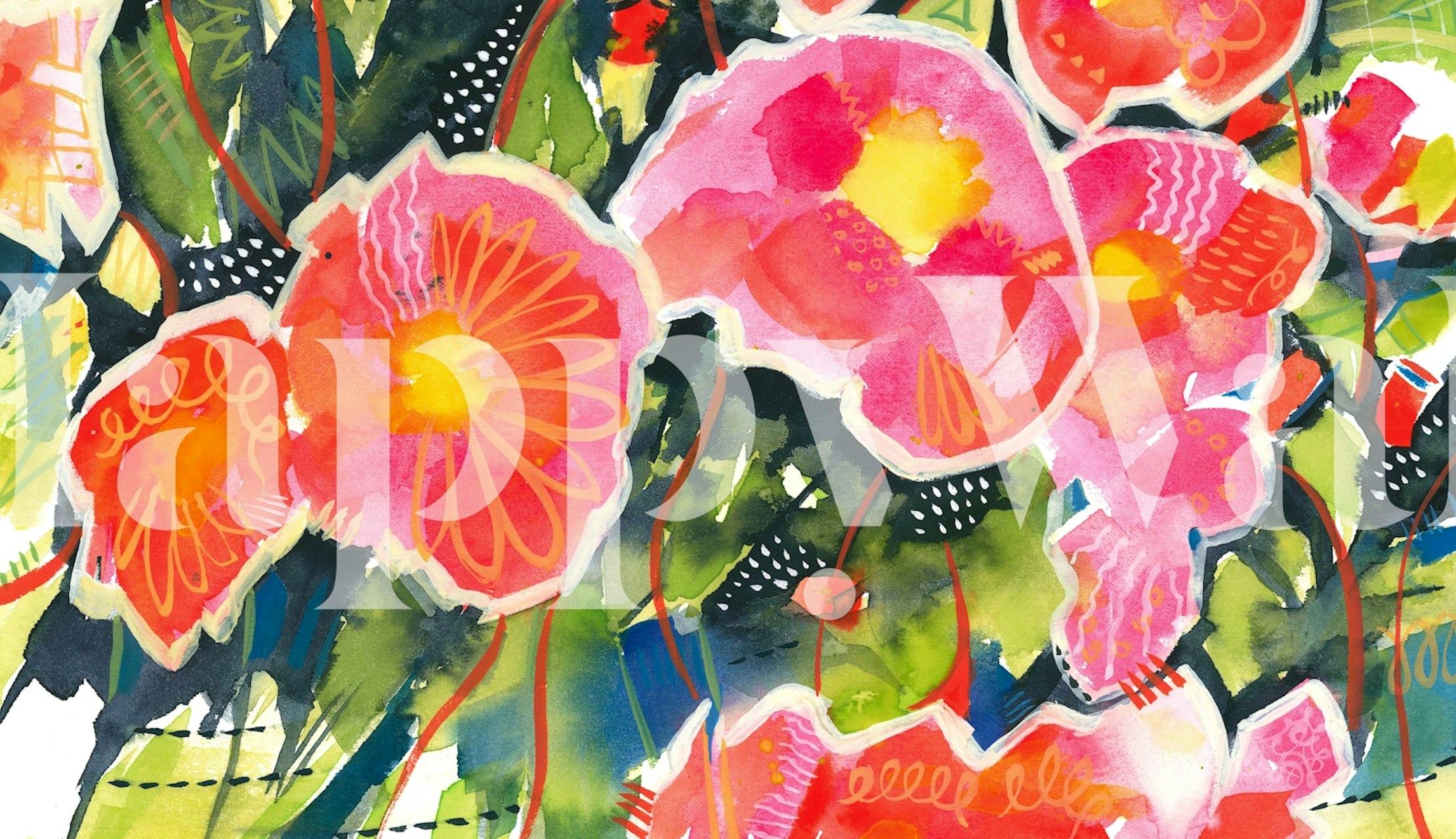 Abstract pink-orange flower garden papel de parede