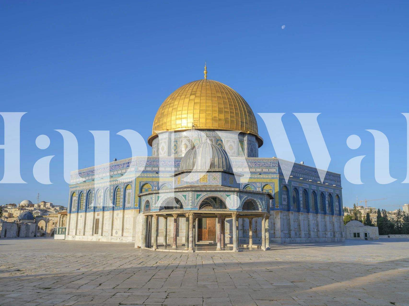 Al-Aqsa Mosque with golden dome and blue details wallpaper
