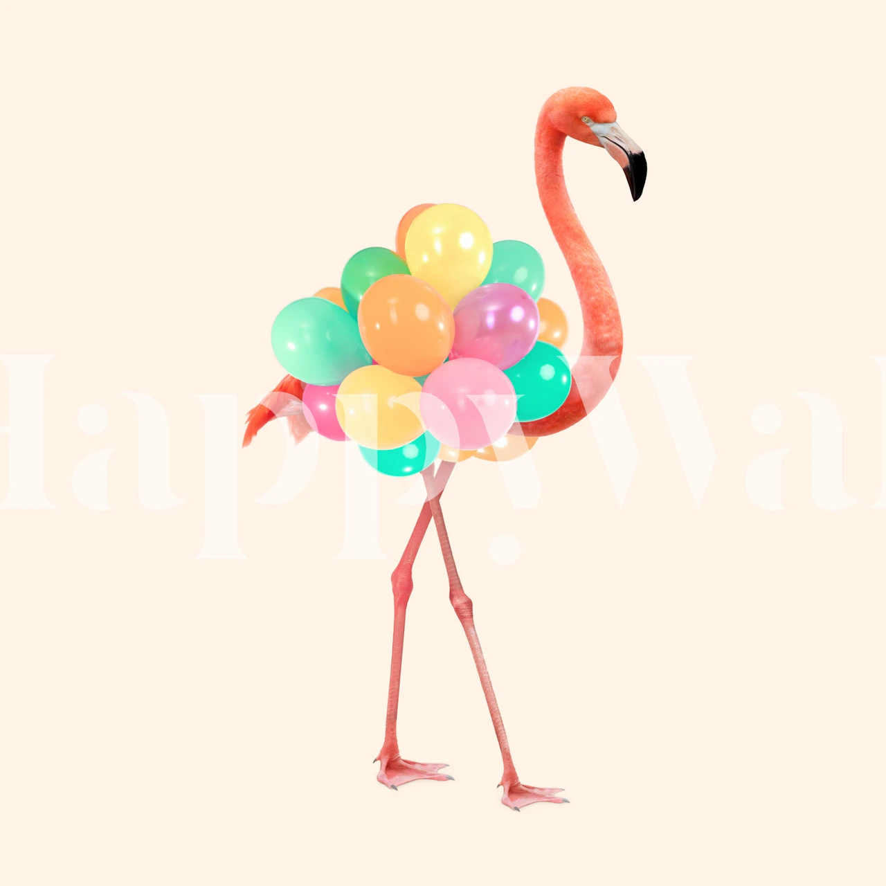 Papier peint Flamingo Balloons affiché dans une pièce
