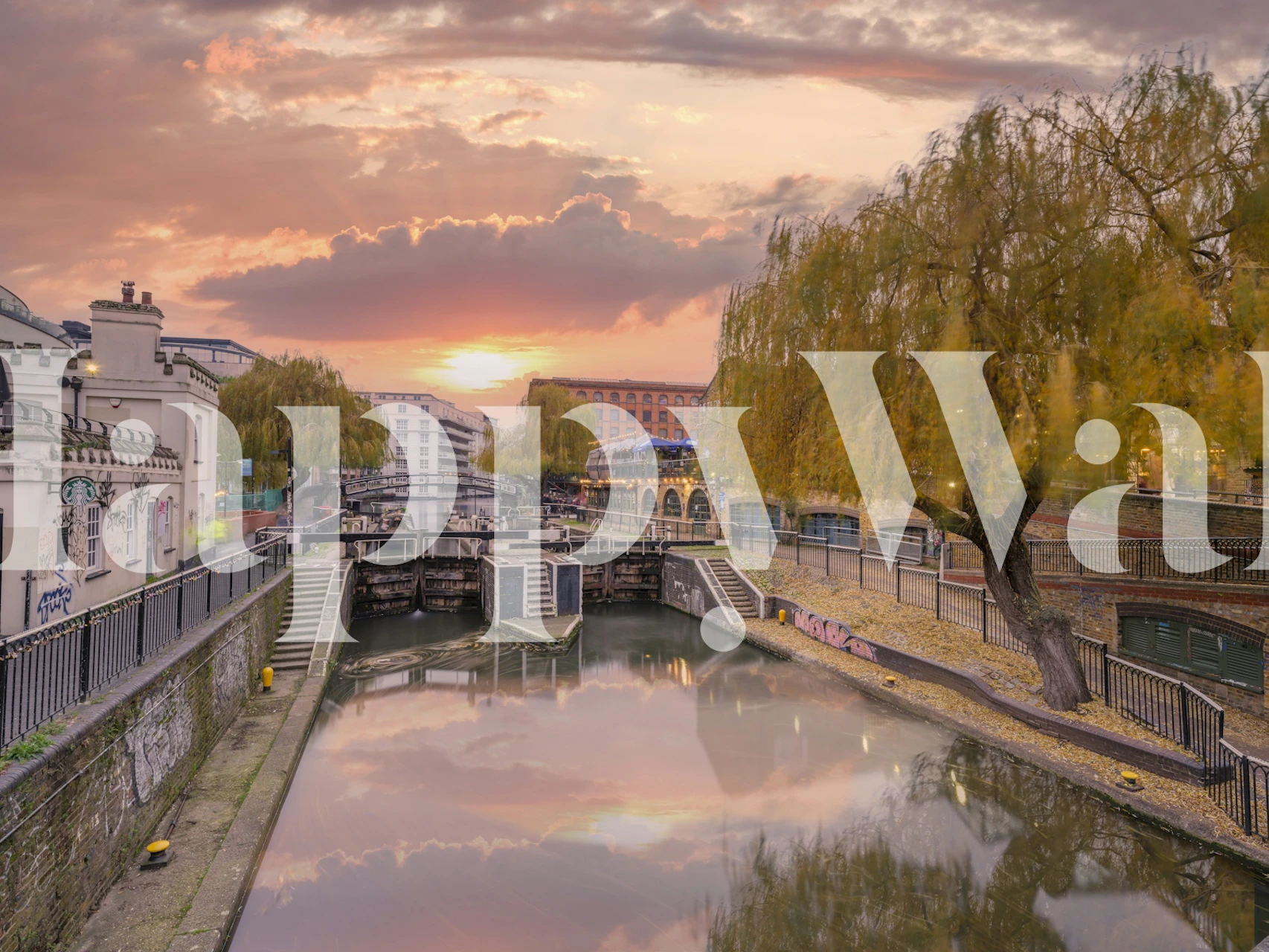 Regent's canal wallpaper in a room setting