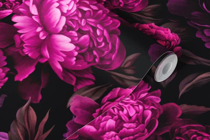 Moody Baroque Velveteen Flowers Pink Purplewallpaper roll
