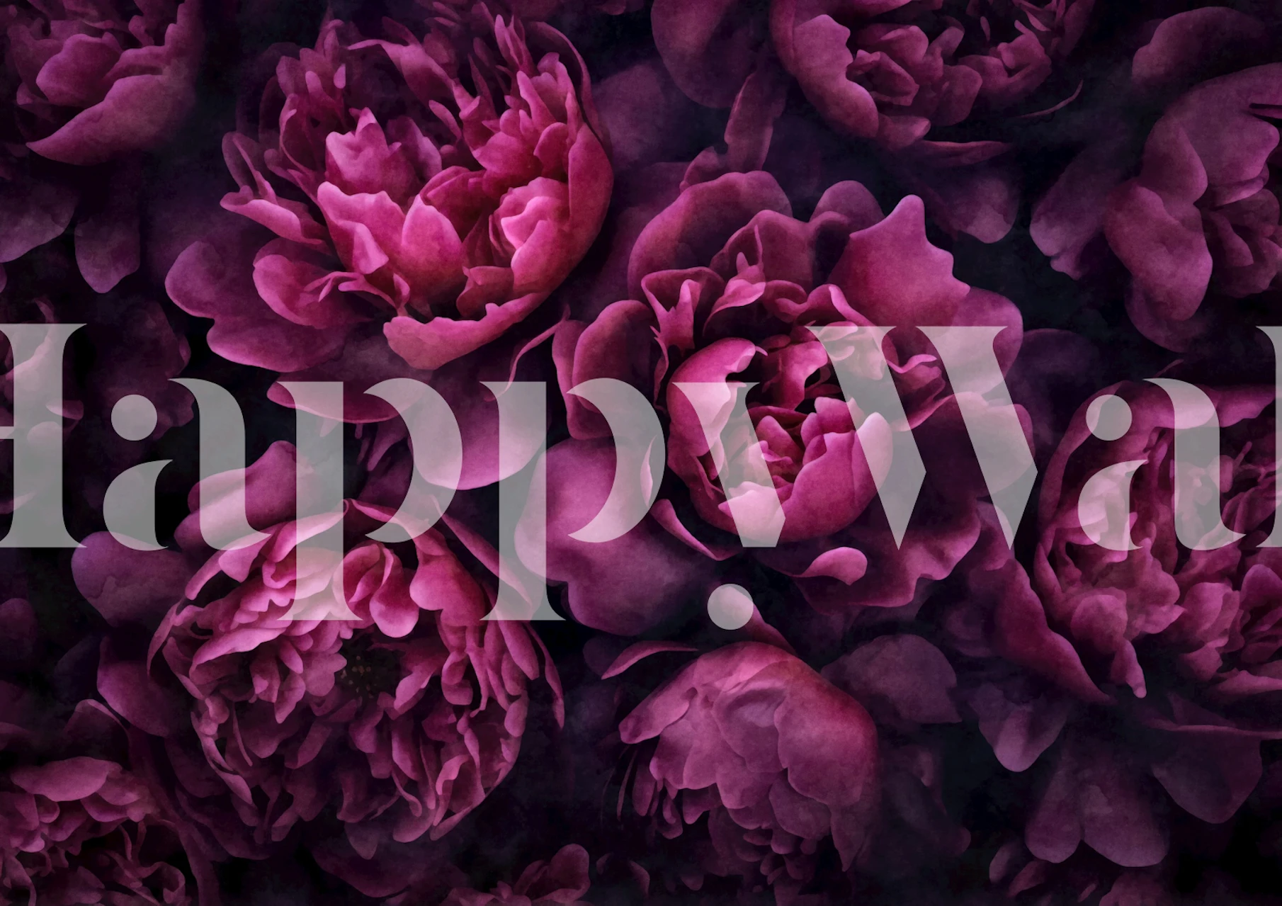 Dark purple floral wallpaper with blooming peonies