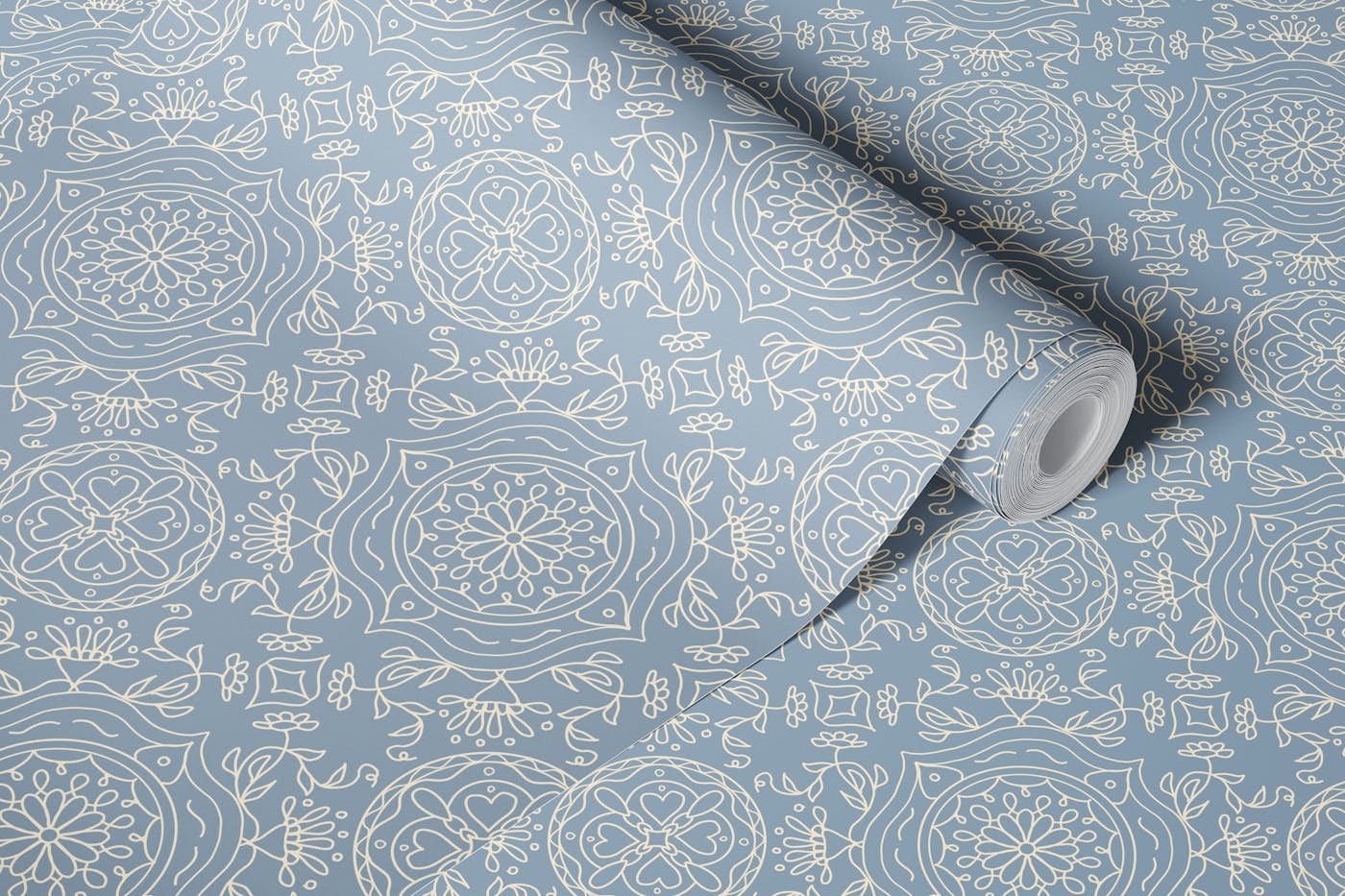 Grey winter Mandala wallpaper roll