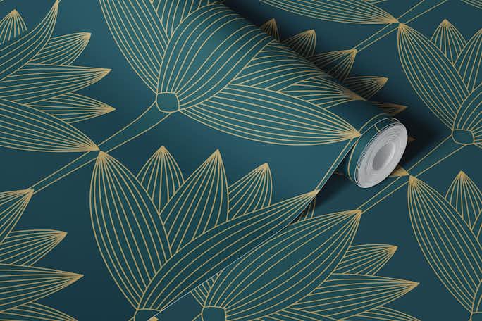 Lotus Art Deco, Deep Tealwallpaper roll
