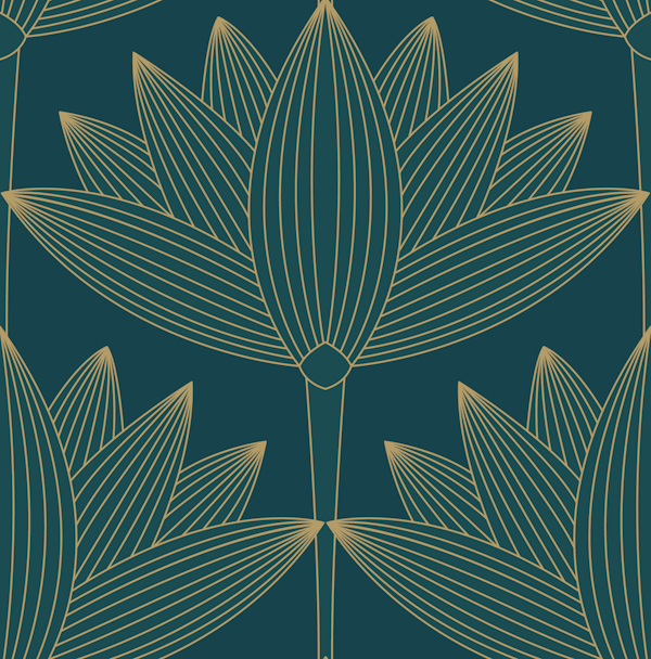 Lotus Art Deco, Deep Teal
