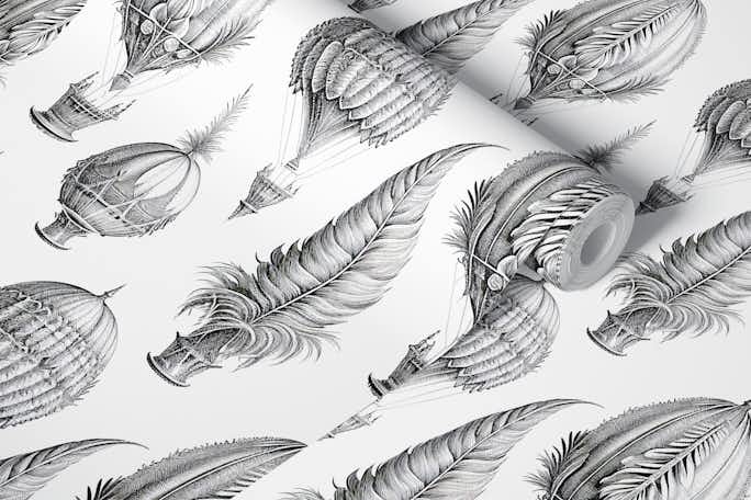 Fanciful Balloons - Black & Whitewallpaper roll