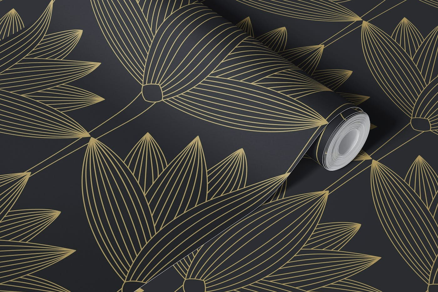 Lotus Art Deco, Black and Gold wallpaper roll