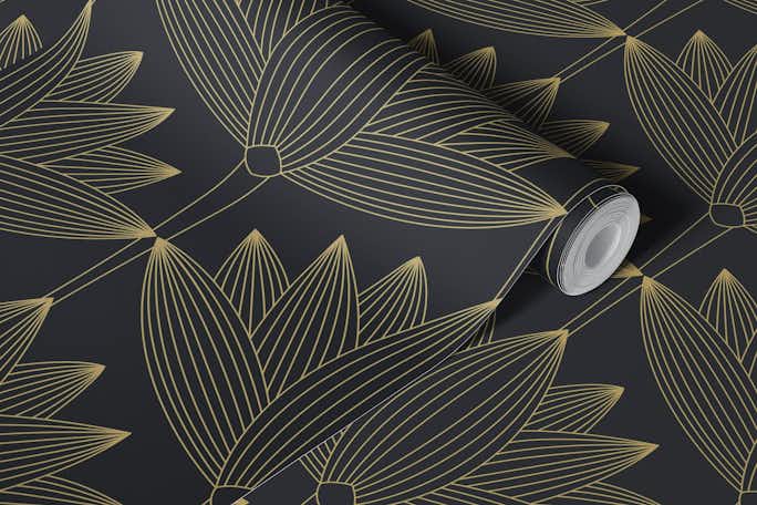 Lotus Art Deco, Black and Goldwallpaper roll
