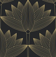Lotus Art Deco, Black and Gold tapet