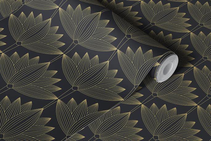 Lotus Art Deco, Black and Gold, smallerwallpaper roll